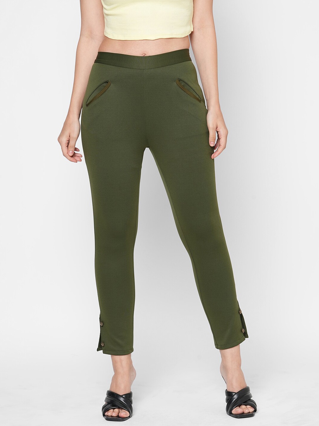 

MISH Women Olive Green Smart Skinny Fit Wrinkle Free Trouser