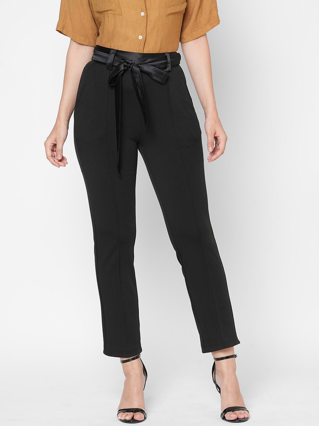 

MISH Women Black Smart Straight Fit Wrinkle Free Pleated Trouser