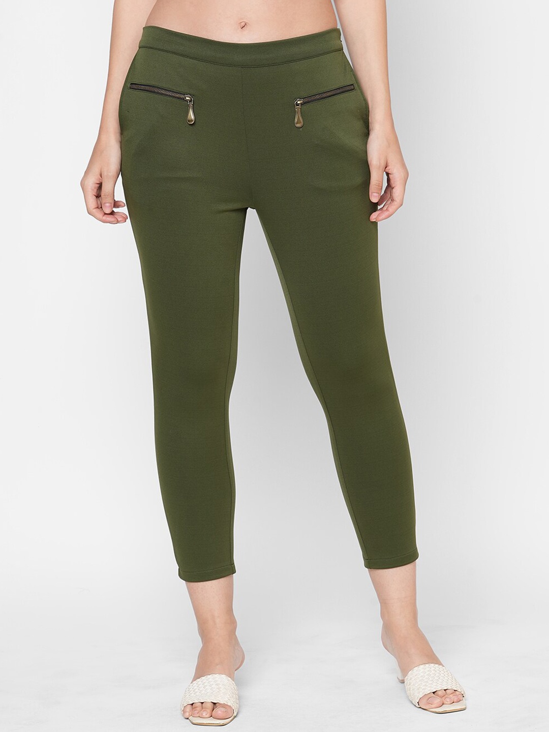 

MISH Women Olive Green Smart Skinny Fit Wrinkle Free Trouser