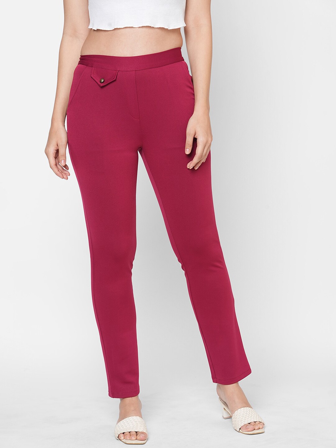 

MISH Women Smart Skinny Fit Wrinkle Free Trouser, Maroon