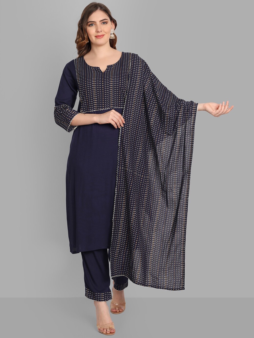 

SINGNI Women Blue Ethnic Motifs Yoke Design Kurta with Trousers & Dupatta