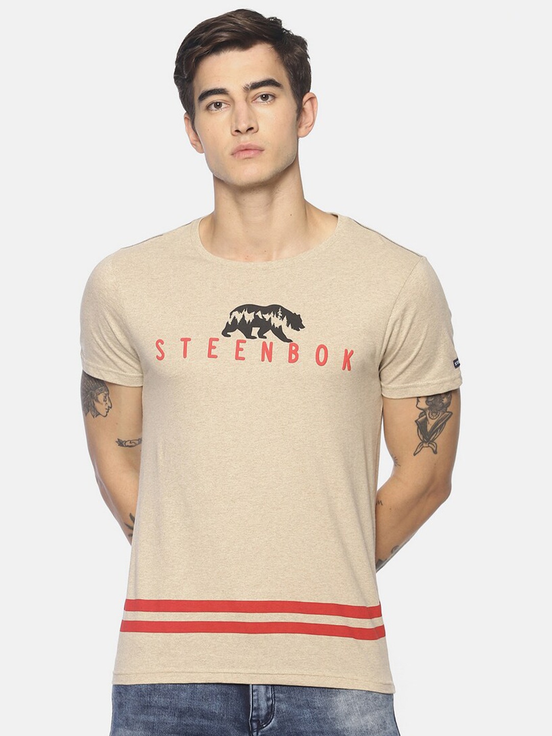 

Steenbok Men Off White Typography Printed Slim Fit T-shirt