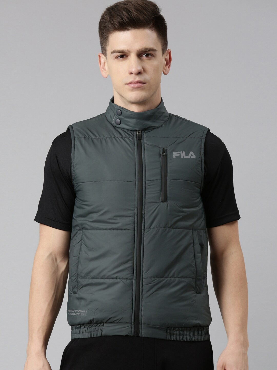 

FILA Men Green Solid Padded Jacket