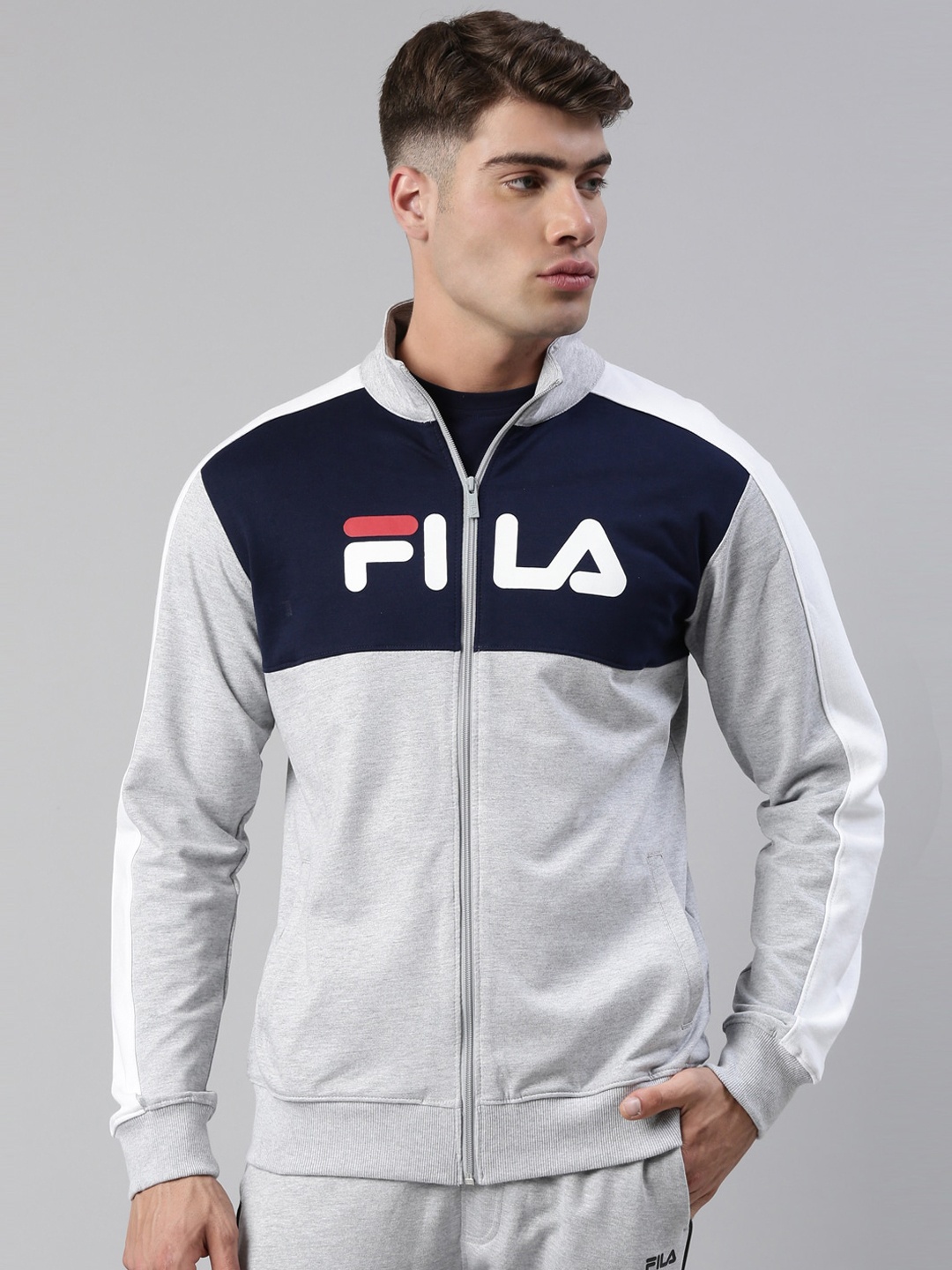 

FILA Men Grey Black Colourblocked Cotton Junaid Jkt Sporty Jacket
