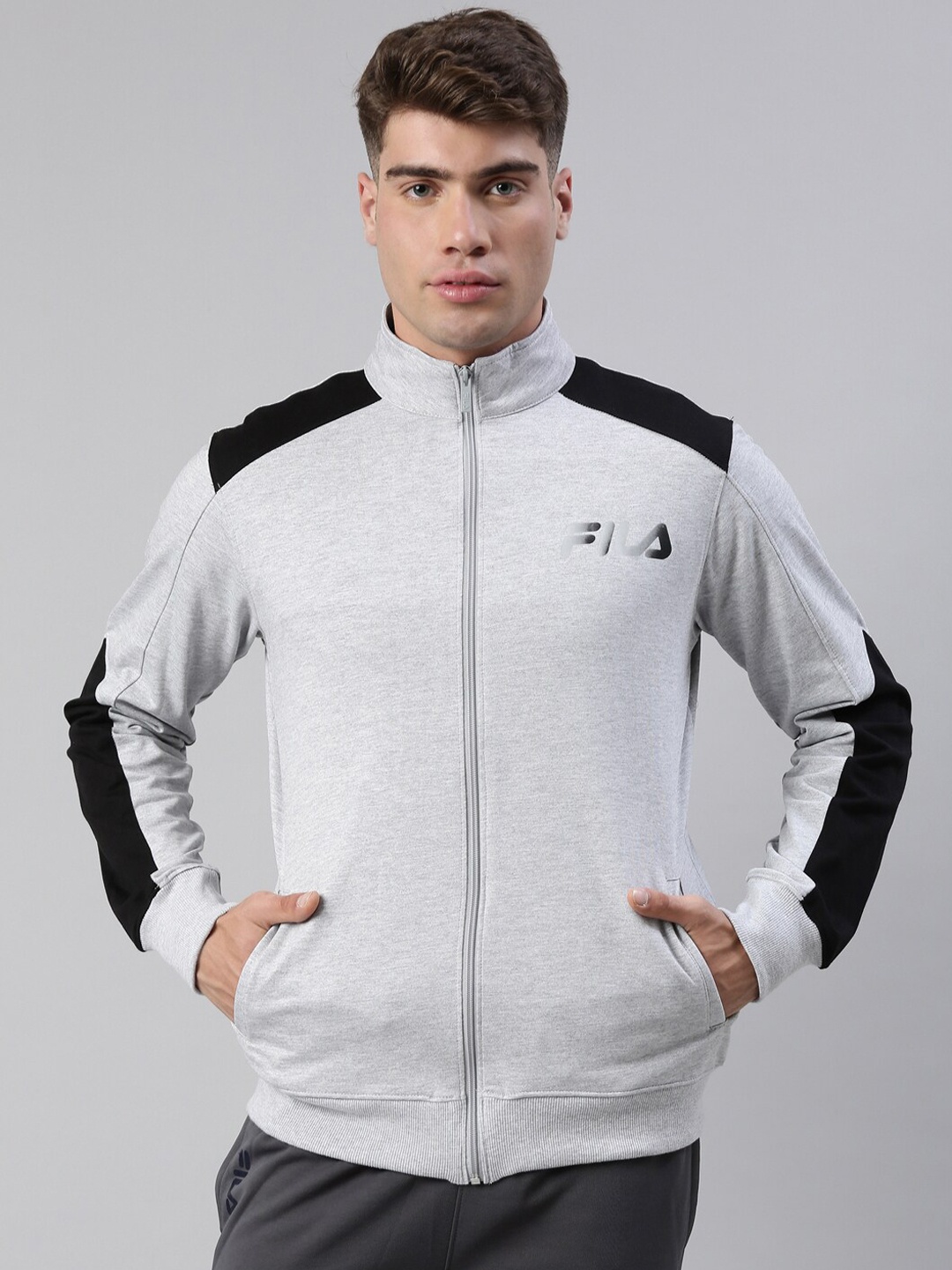 

FILA Men Grey Black Colourblocked Sporty Jacket