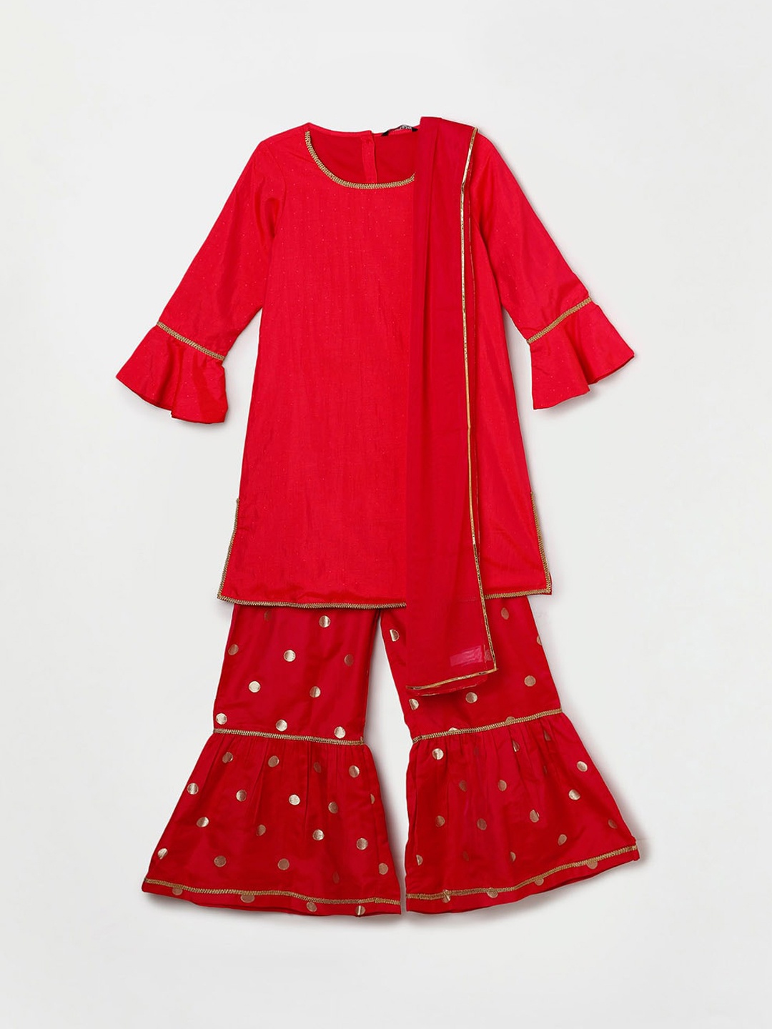 

Melange by Lifestyle Girls Red Pure Silk Kurta with Sharara