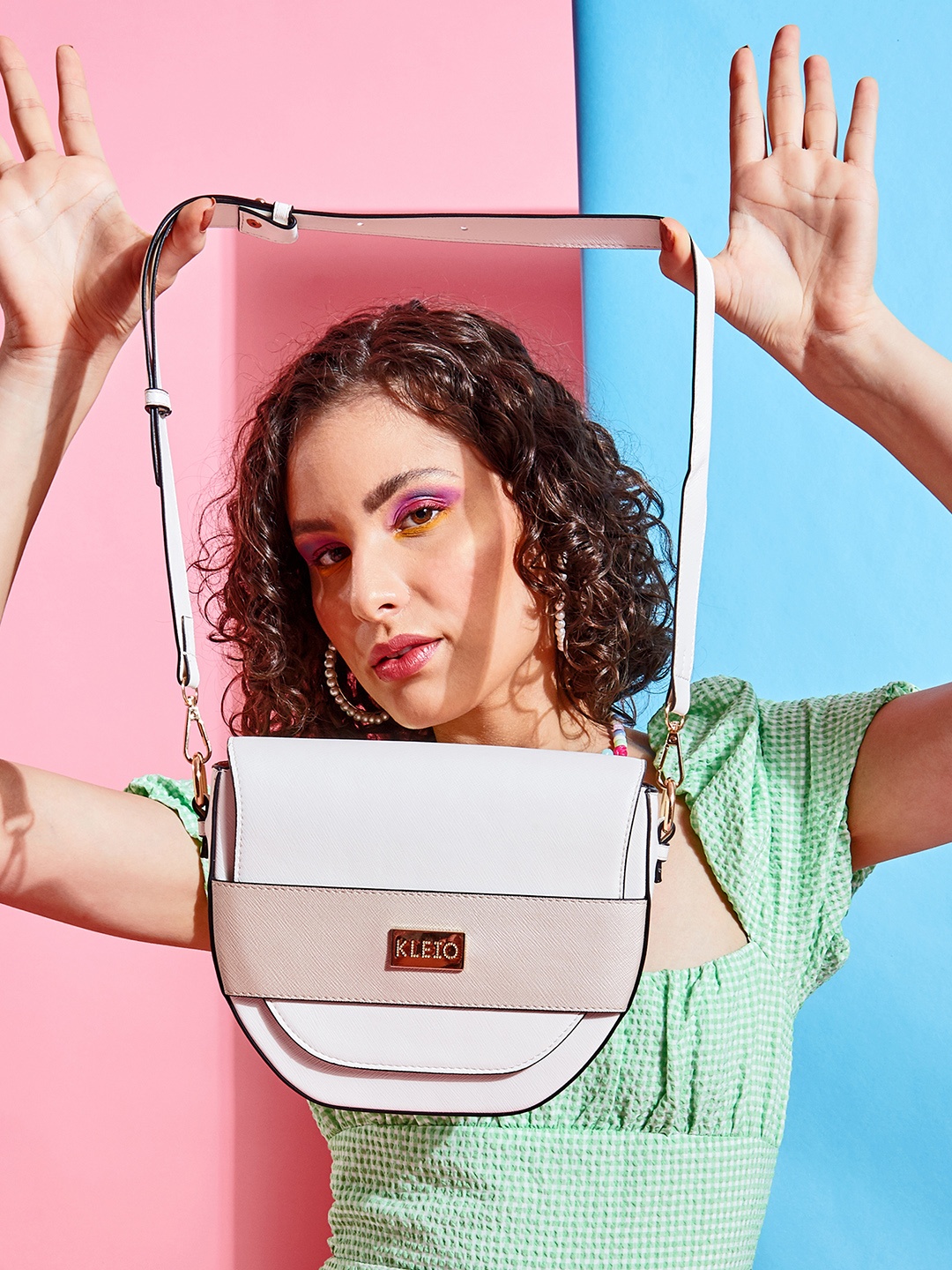 

KLEIO White Colourblocked Structured Sling Bag