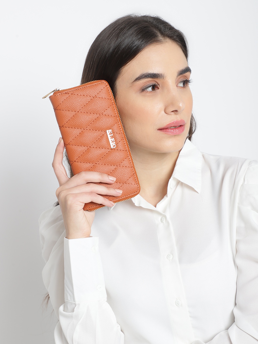 

KLEIO Quilted Zip Around Women Wallet, Tan