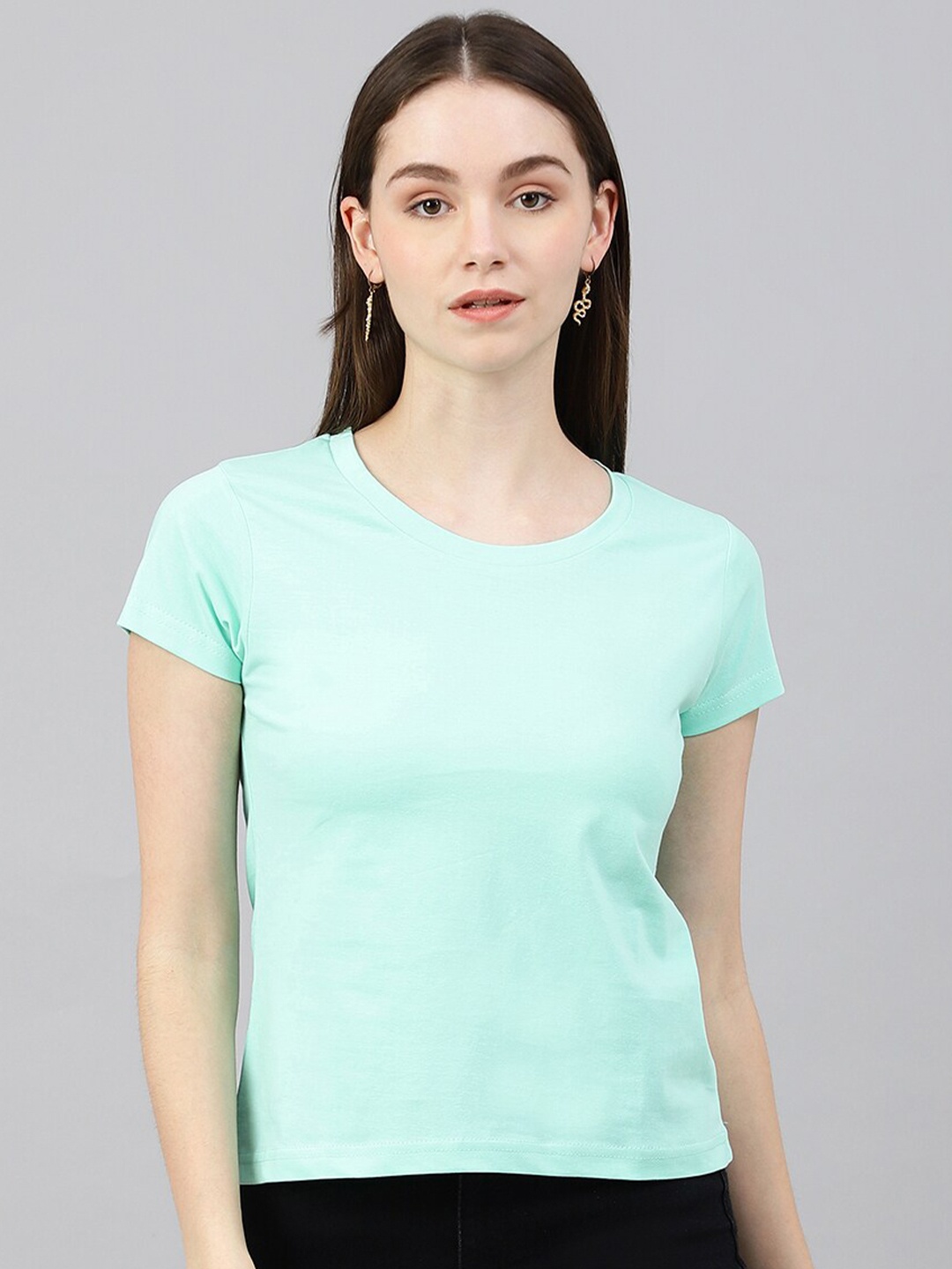 

COLOR CAPITAL Women Green Round Neck Cotton T-shirt