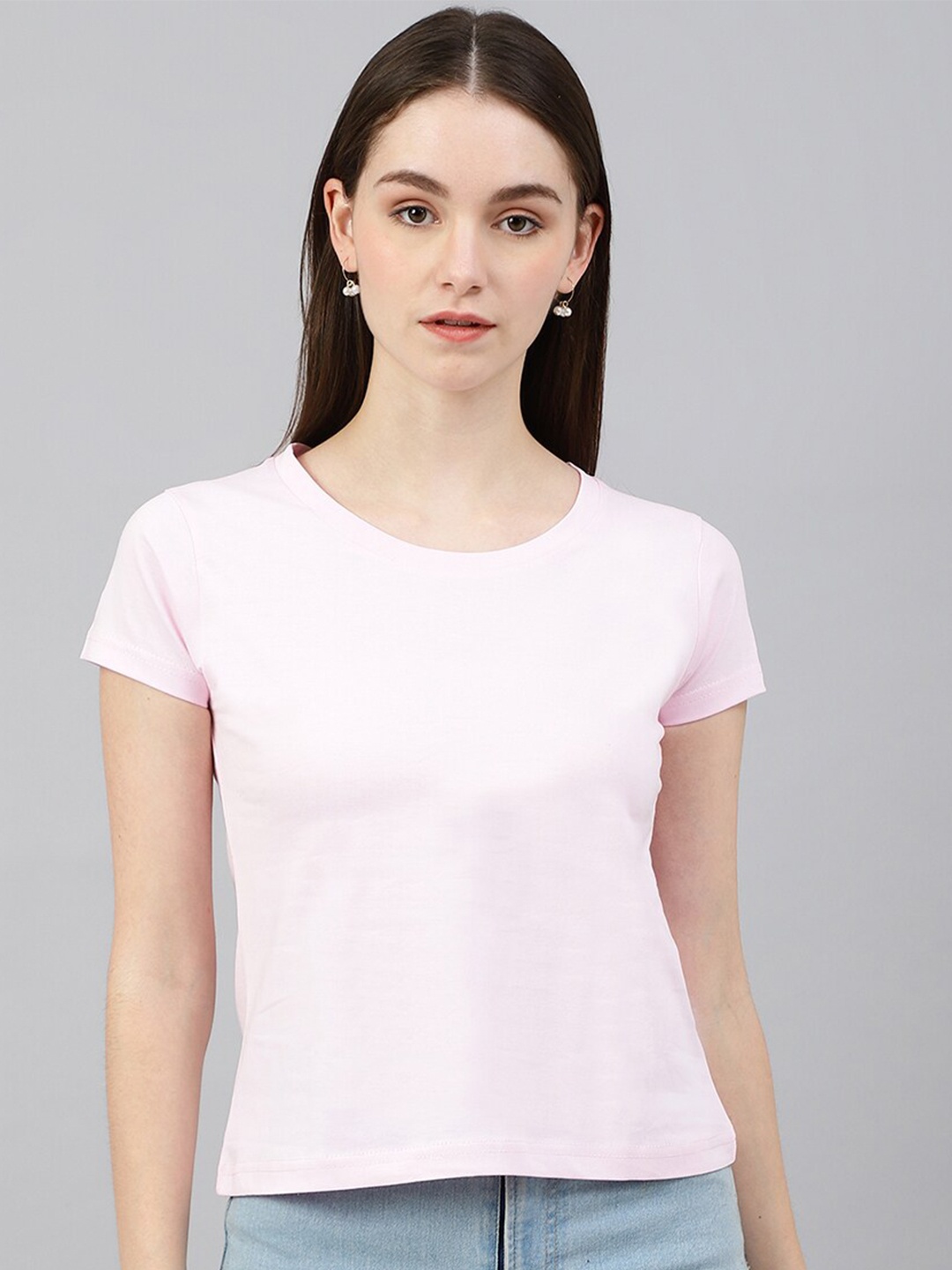 

COLOR CAPITAL Women Pink Pure Cotton T-shirt