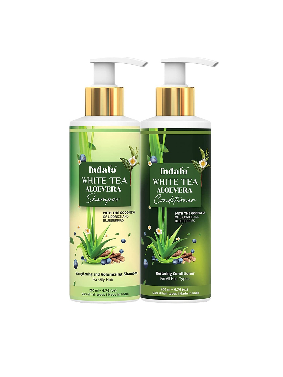 

INDALO White Tea Aloevera Strengthening Hair Shampoo & Conditioner - 400 ml, Multi
