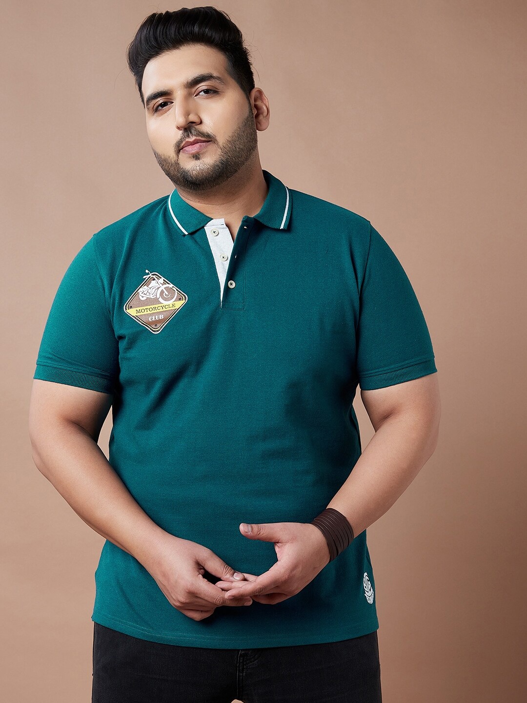

bigbanana Men Plus Size Teal Polo Collar Bio Finish Pure Cotton T-shirt