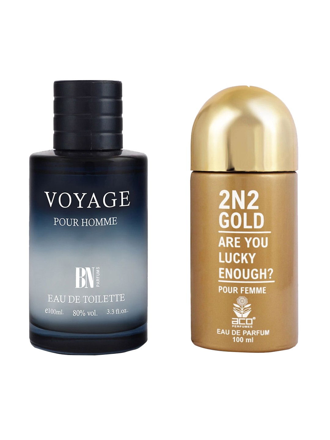

aco PERFUMES Set Of 2 Voyage & 2N2 Gold Perfume Spray 100ml Each, Black