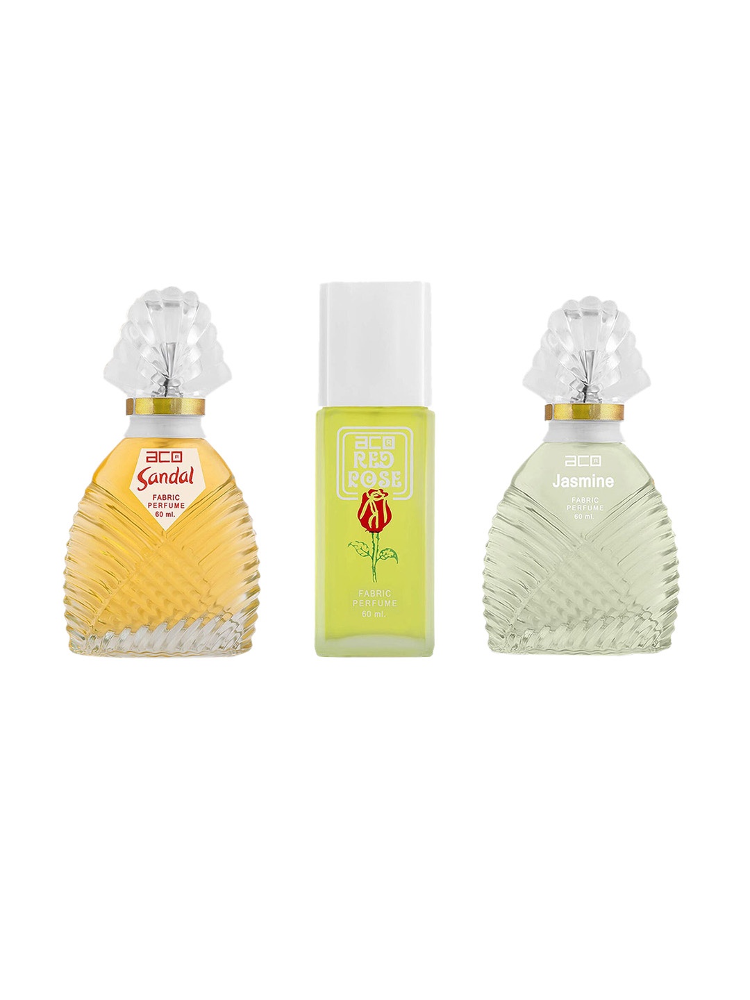 

aco PERFUMES Set Of 3 Red Rose, Sandal & Jasmine Fragrance Perfume Spray, 60ml, Yellow