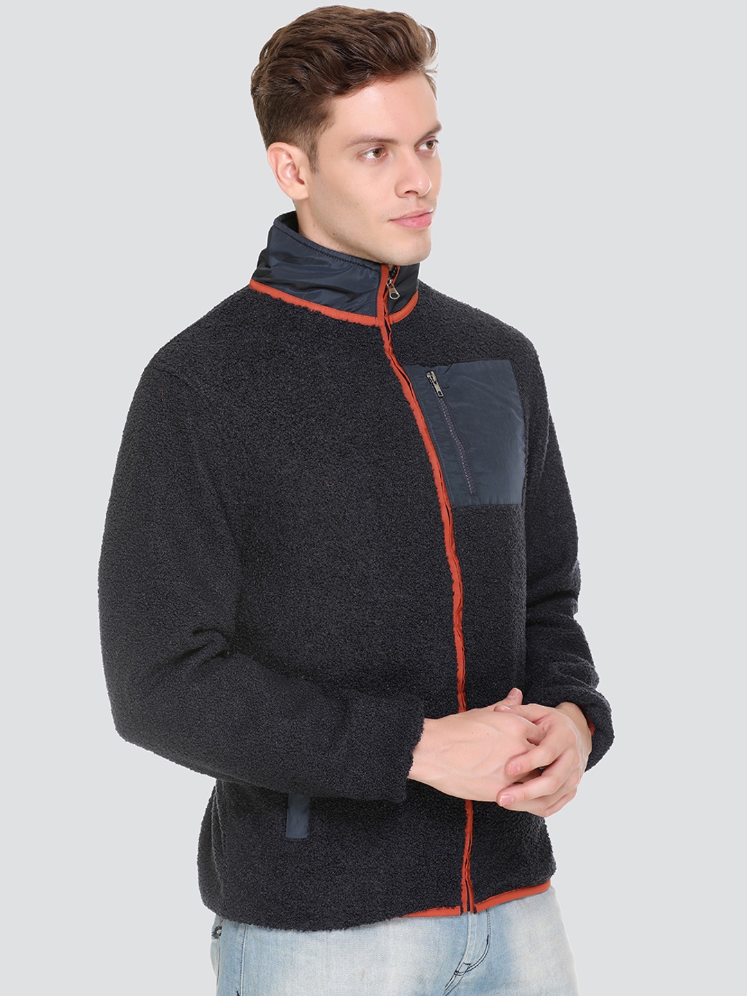 

HONNETE Men Navy Blue Peach-Coloured Lightweight Open Front Jacket