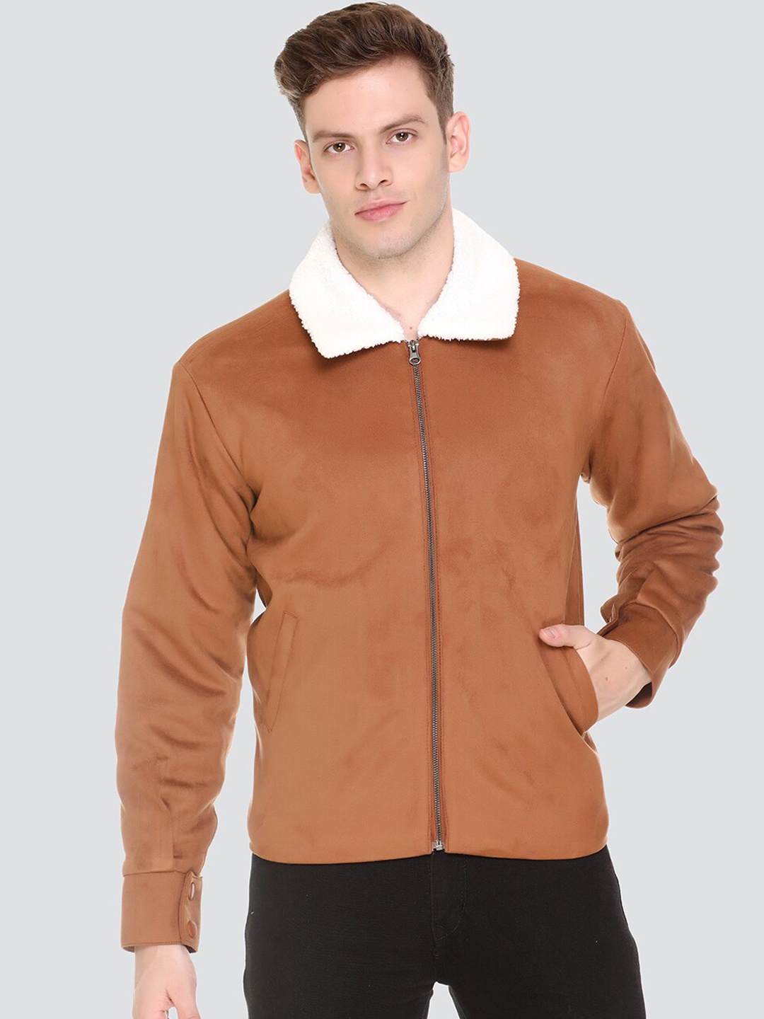 

HONNETE Men Tan White Lightweight Open Front Jacket
