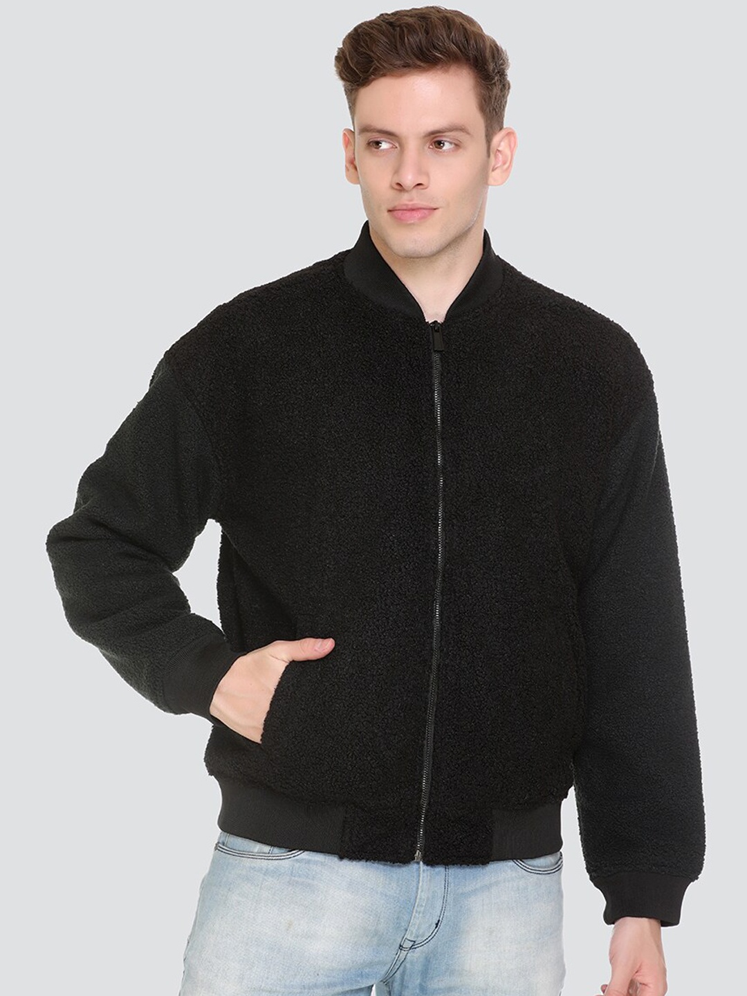 

HONNETE Men Black Lightweight Bomber Jacket