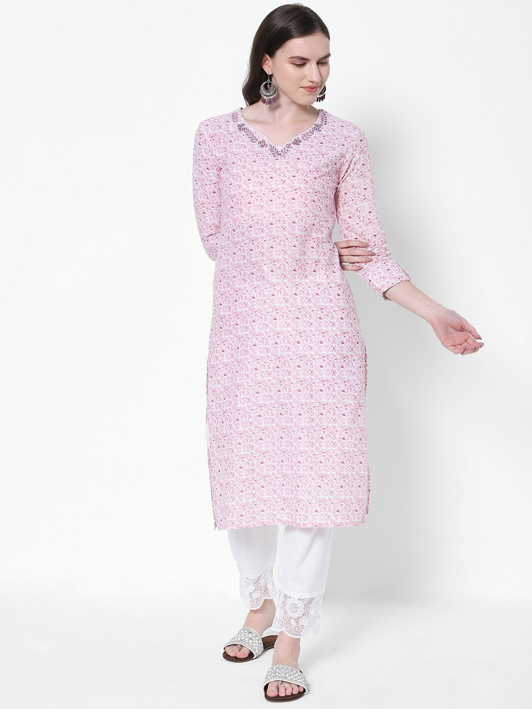 

HEEPOSH Abstract Printed Cotton Kurta, Pink