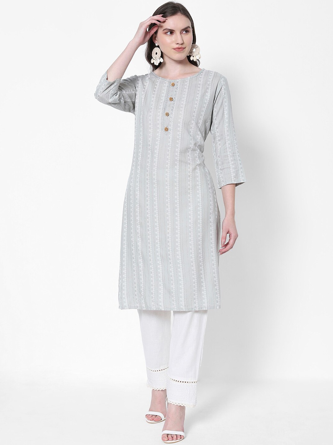 

HEEPOSH Women Grey Striped Cotton Kurta