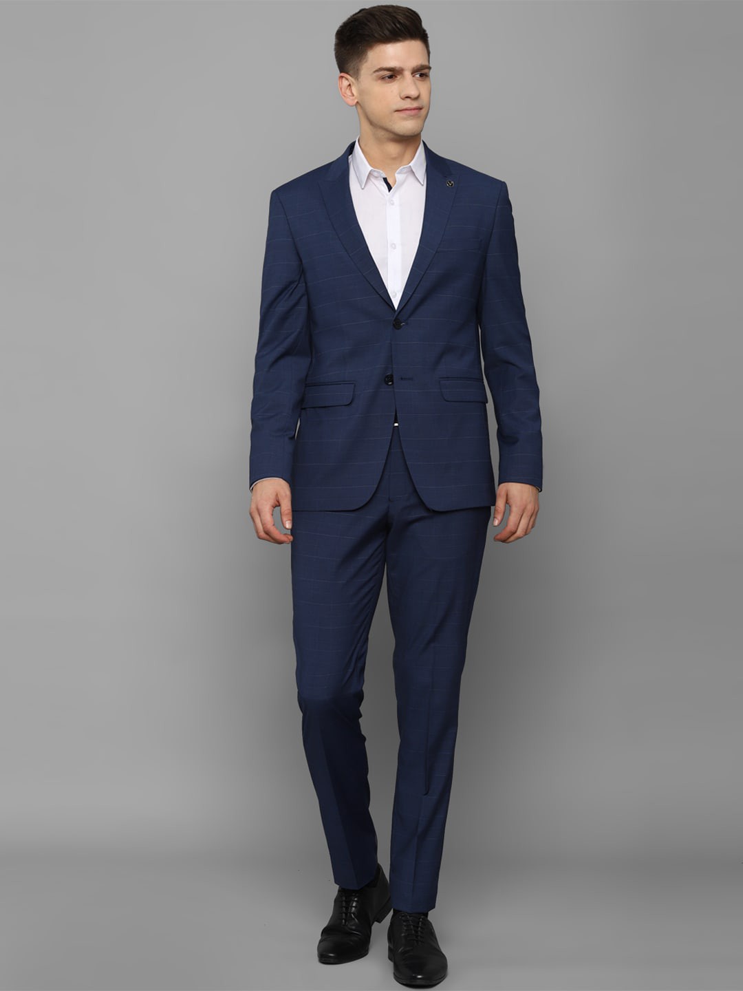

Allen Solly Men Navy Blue Checked Single-Breasted Slim-Fit Two-Piece Formal Suit