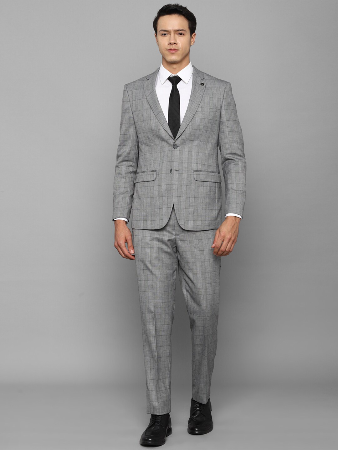 

Allen Solly Men Grey Checked Single-Breasted Slim-Fit Two-Piece Formal Suit