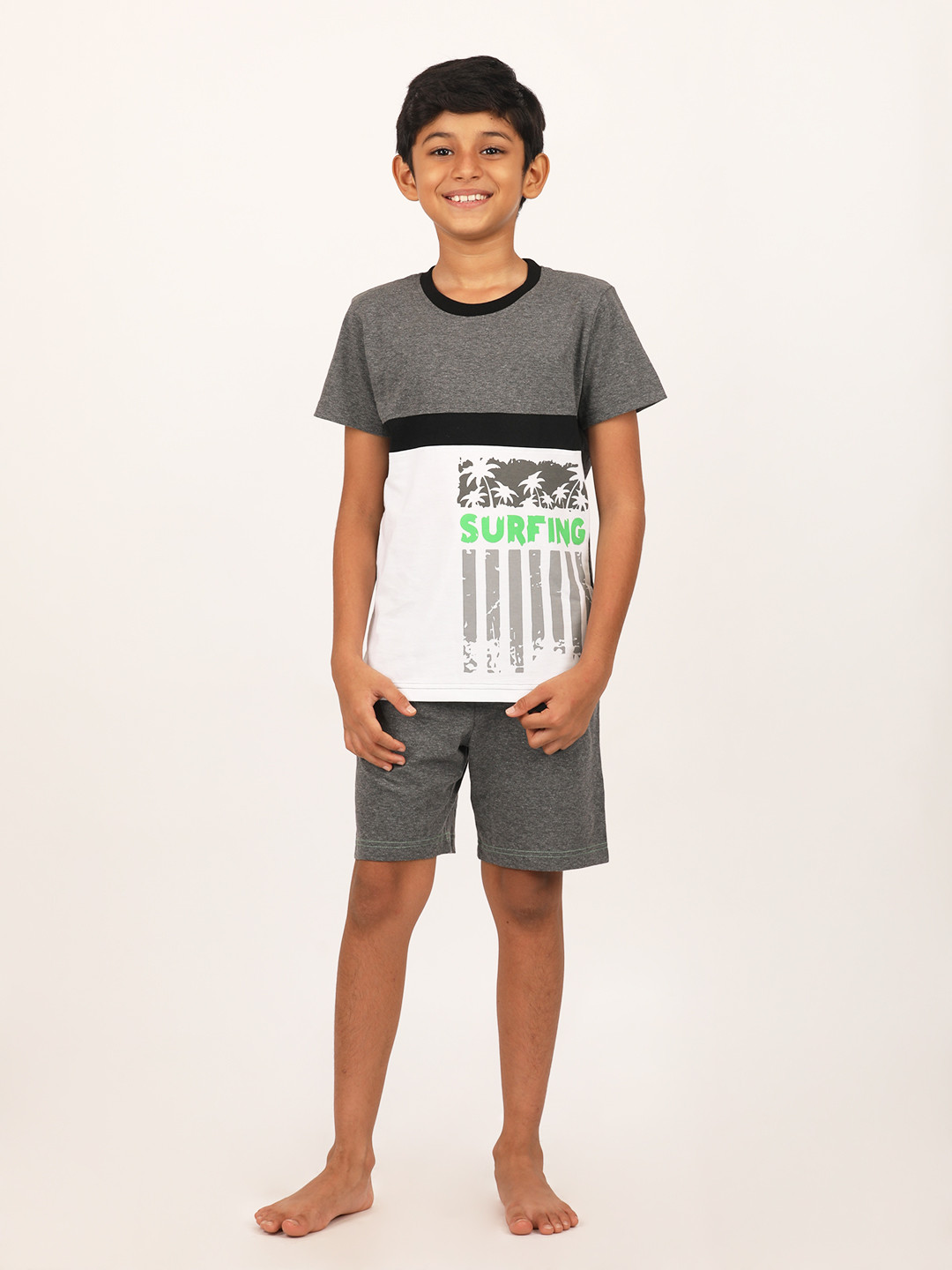 

mackly Boys Charcoal & White Printed Night suit