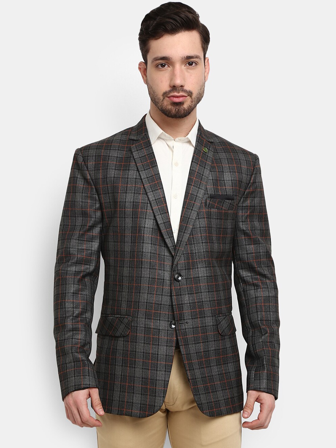 

V-Mart Men Grey & Brown Checked Single-Breasted Casual Blazer