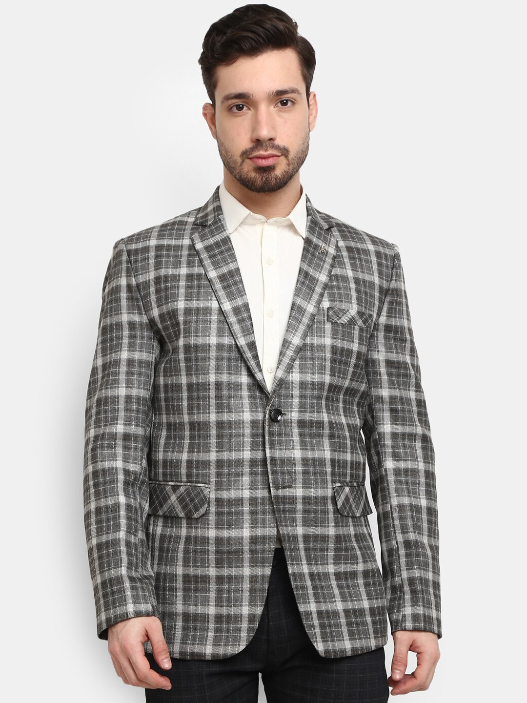 

V-Mart Men Grey & Off White Coloured Checked Single Breasted Casual Blazers