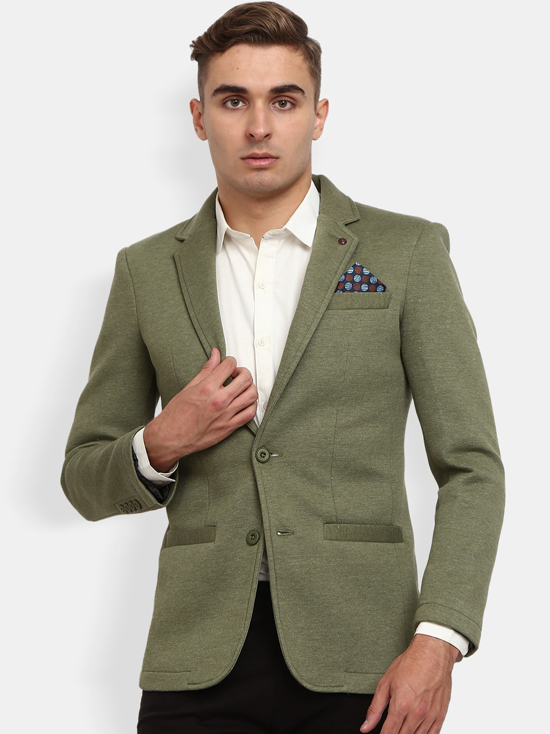 

V-Mart Men Olive Green Solid Single-Breasted Casual Blazer