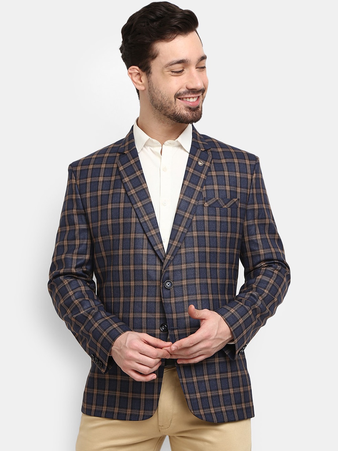

V-Mart Men Blue Checked Single Breasted Formal Blazers