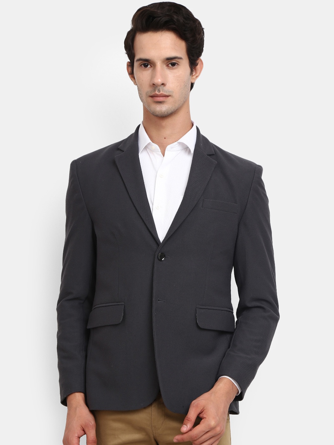 

V-Mart Men Grey Solid Single-Breasted Formal Blazer