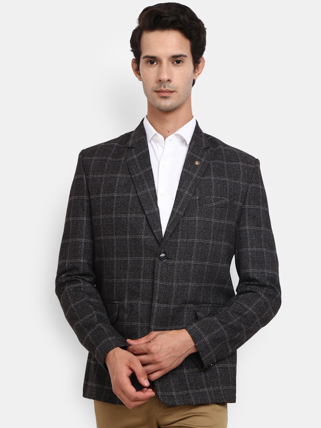 

V-Mart Men Black Checked Single-Breasted Formal Blazer