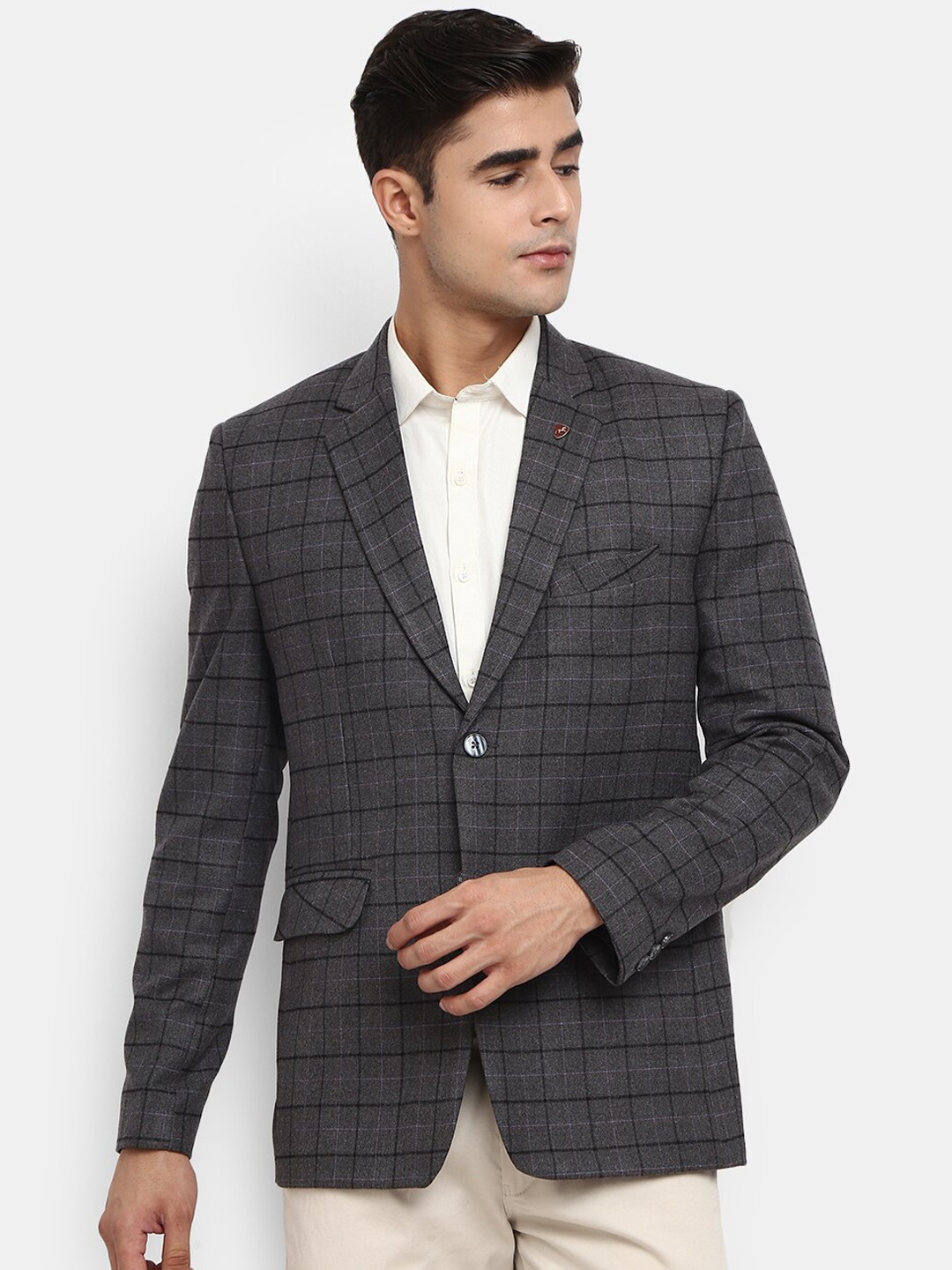 

V-Mart Men Grey Checked Single-Breasted Formal Blazer