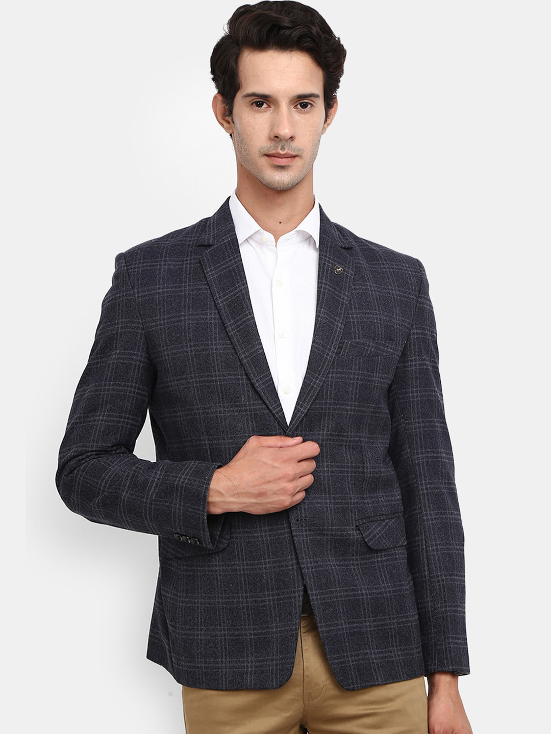 

V-Mart Men Grey Checked Single Breasted Formal Blazers