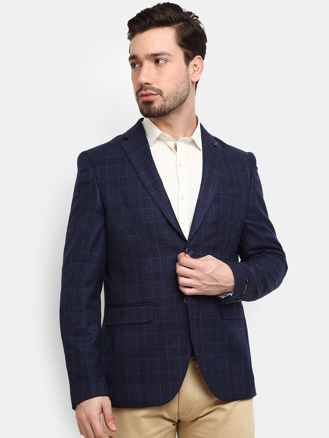 

V-Mart Men Blue Checked Single-Breasted Formal Blazer