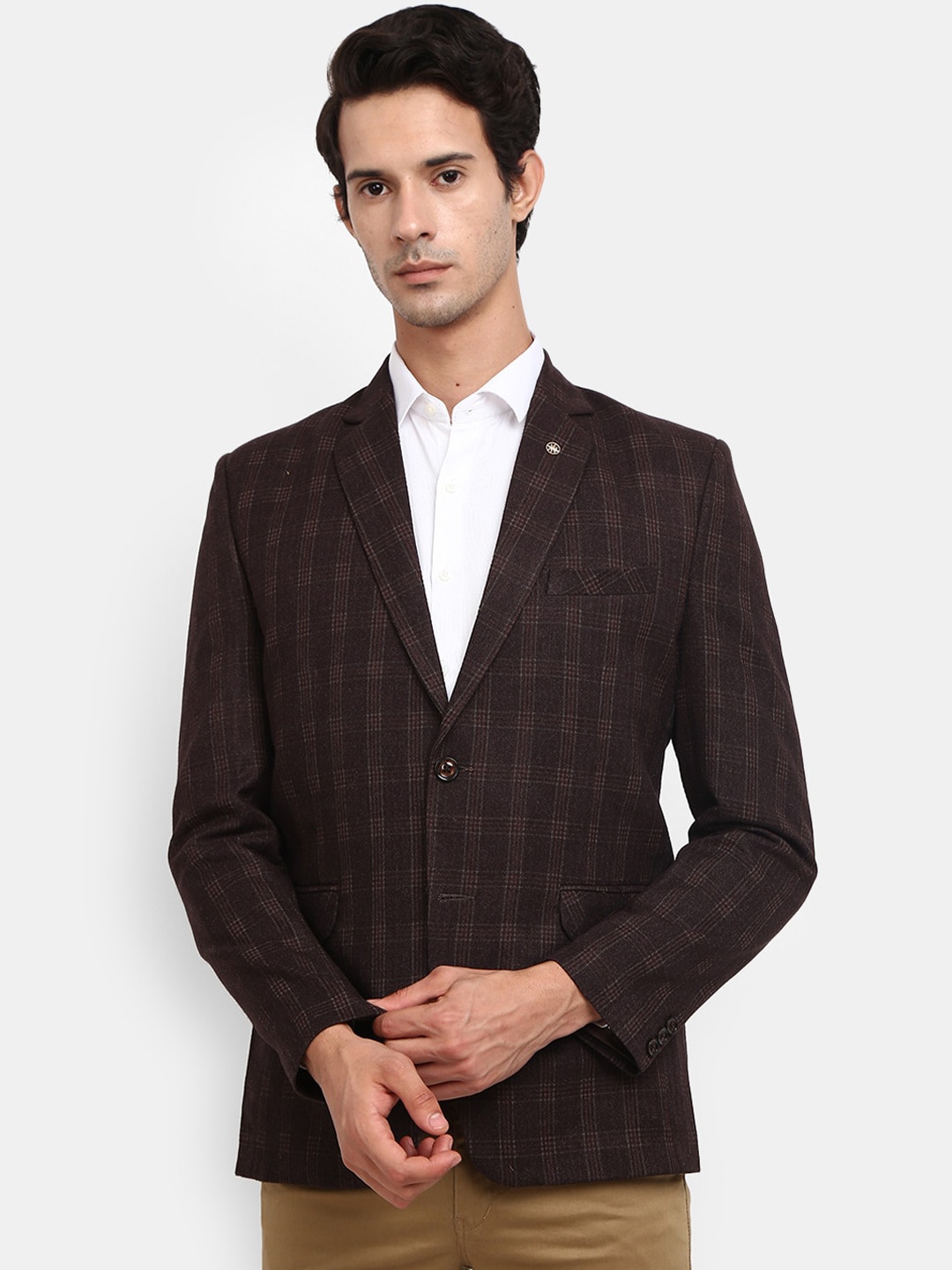 

V-Mart Men Brown Checked Single-Breasted Formal Blazer