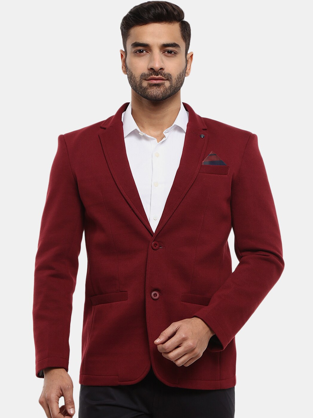 

V-Mart Men Maroon Solid Single-Breasted Formal Blazer