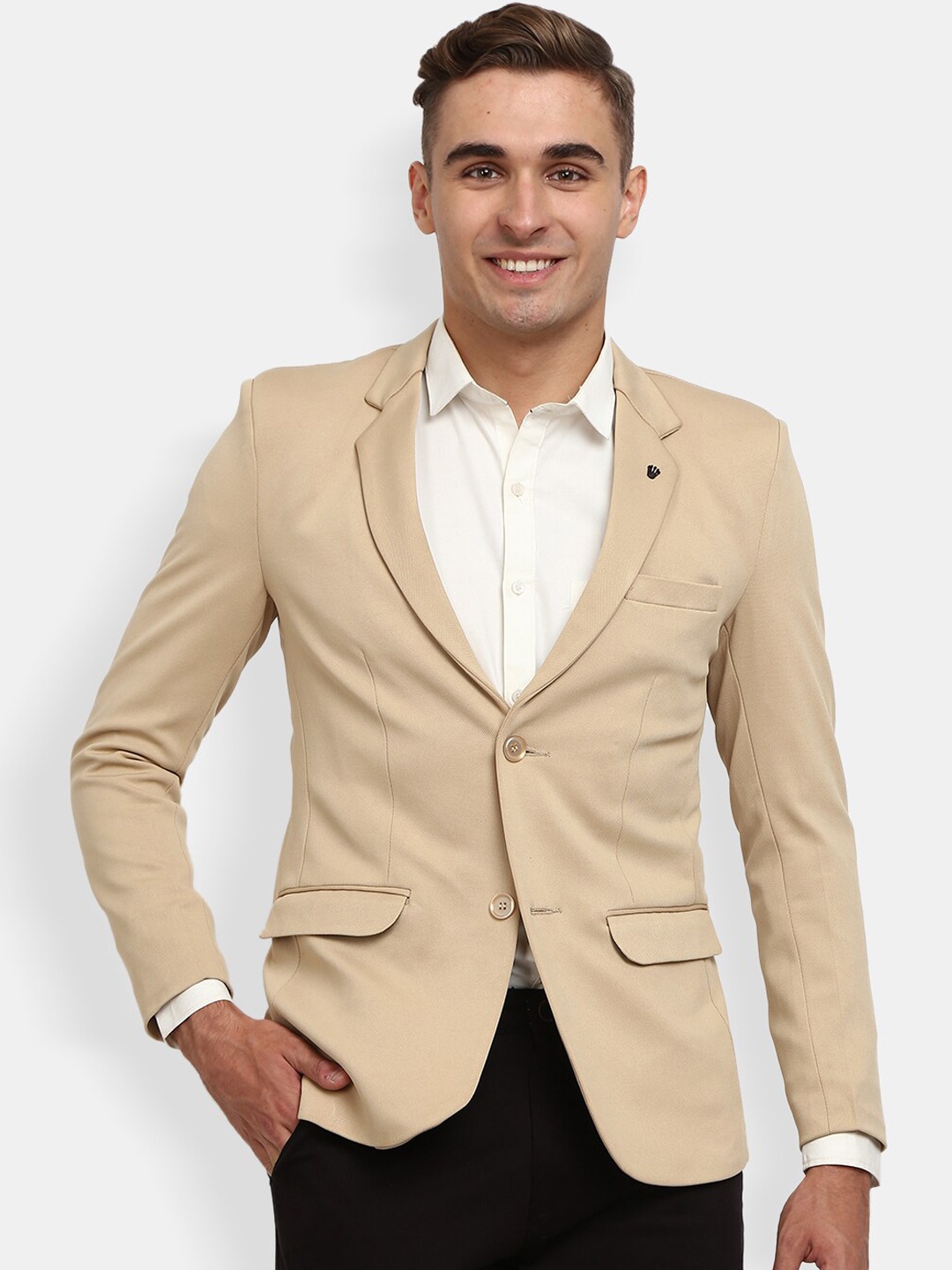 

V-Mart Men Khaki-Coloured Solid Single-Breasted Formal Blazer