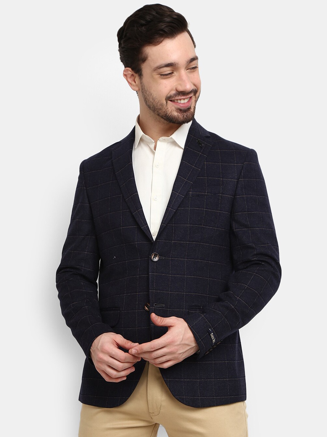 

V-Mart Men Dark Grey Checked Single Breasted Formal Blazers