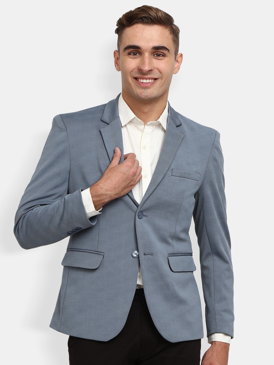 

V-Mart Men Light Blue Solid Single Breasted Formal Blazers