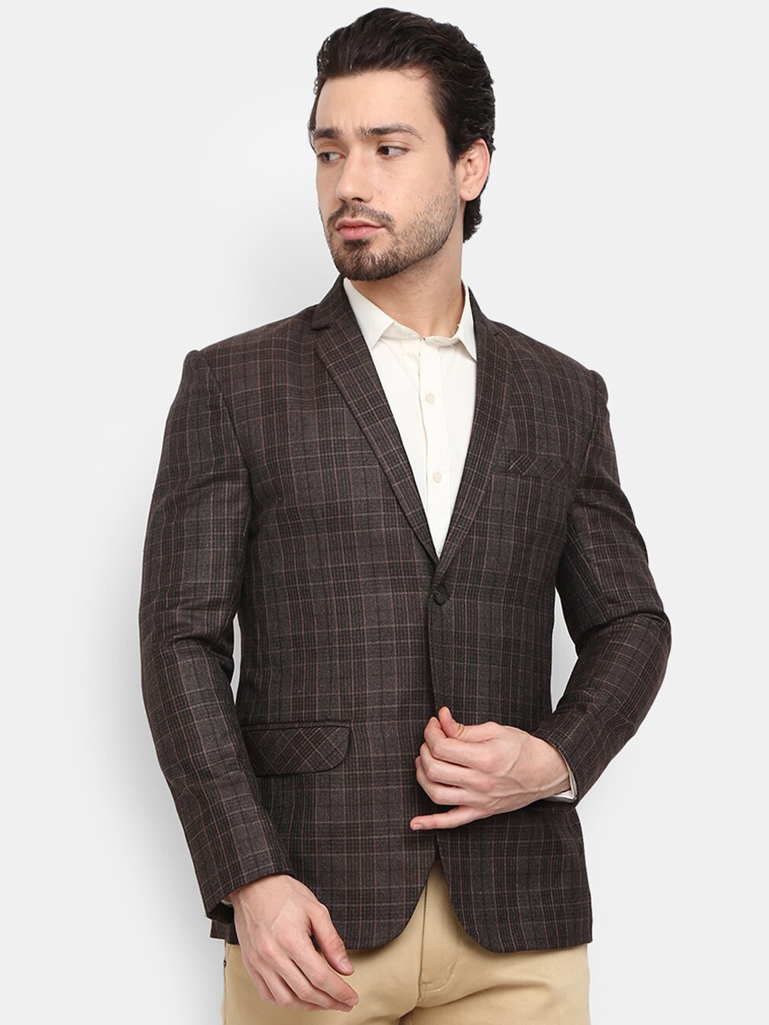 

V-Mart Men Brown Checked Single-Breasted Formal Blazer