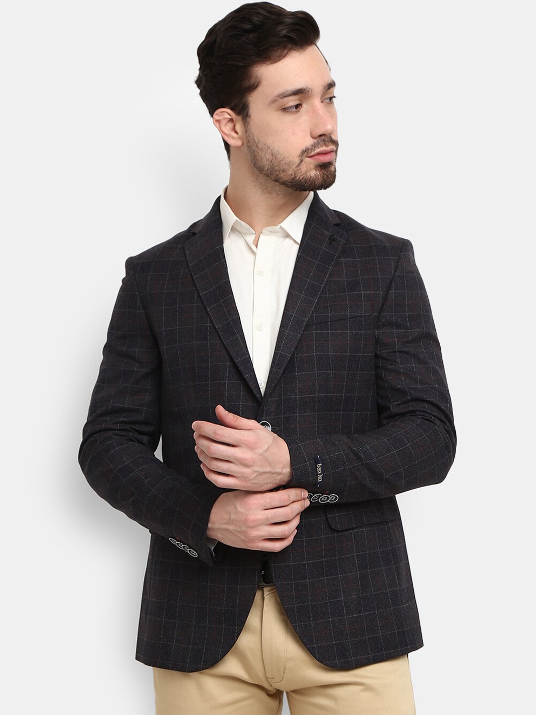 

V-Mart Men Grey Checked Single-Breasted Formal Blazer