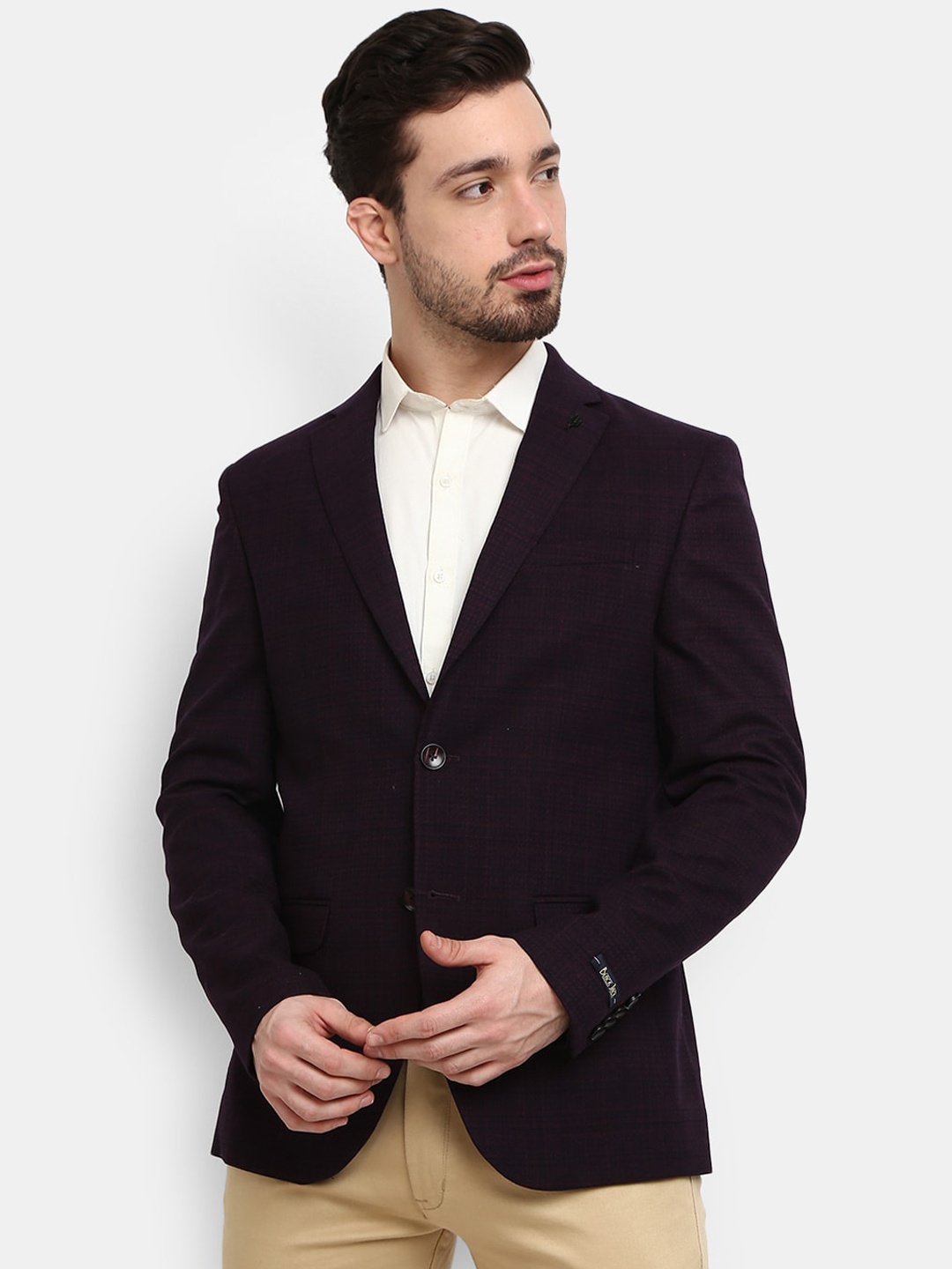 

V-Mart Men Maroon Checked Single-Breasted Blazer