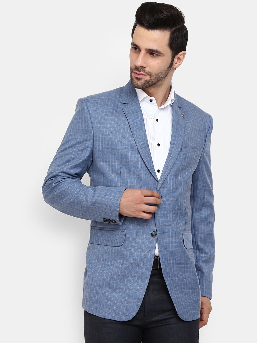 

V-Mart Men Blue Checked Single Breasted-Formal Blazer