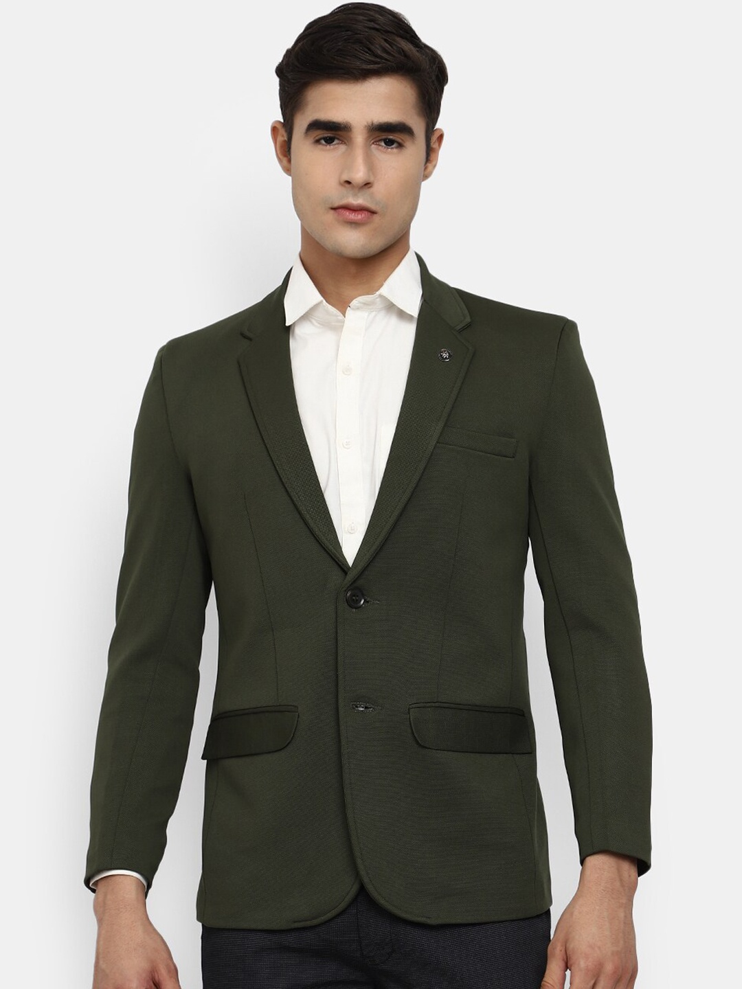 

V-Mart Men Olive Green Solid Single Breasted Blazers