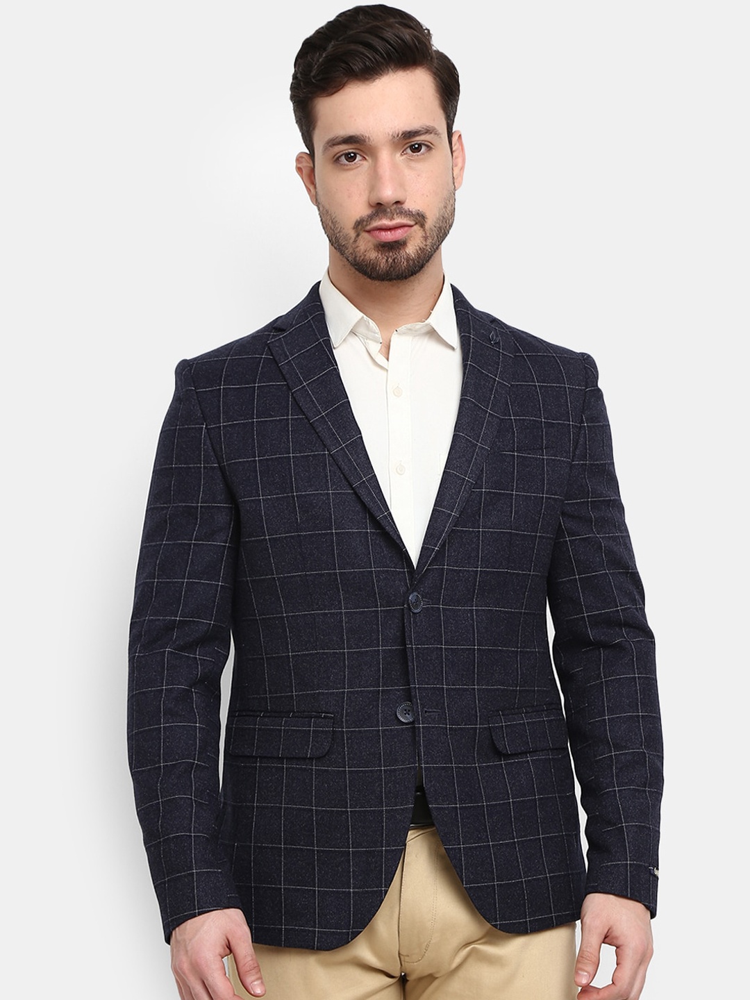 

V-Mart Men Grey Checked Single-Breasted Blazer