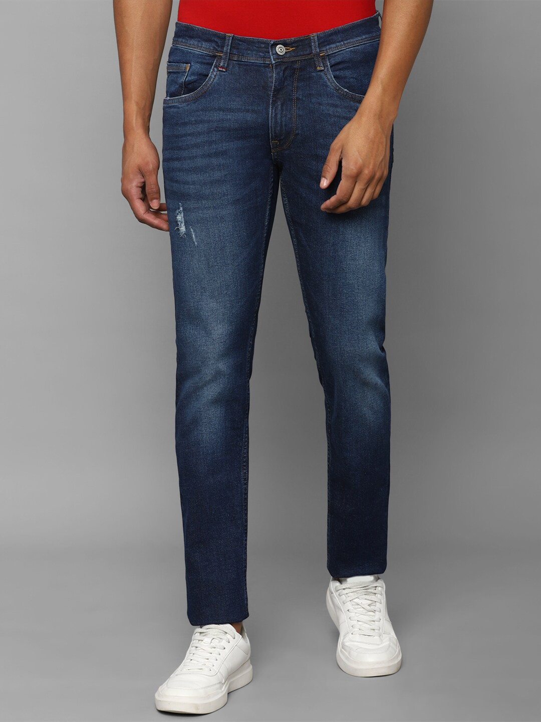 

Allen Solly Men Navy Blue Skinny Fit Low Distress Light Fade Cotton Jeans