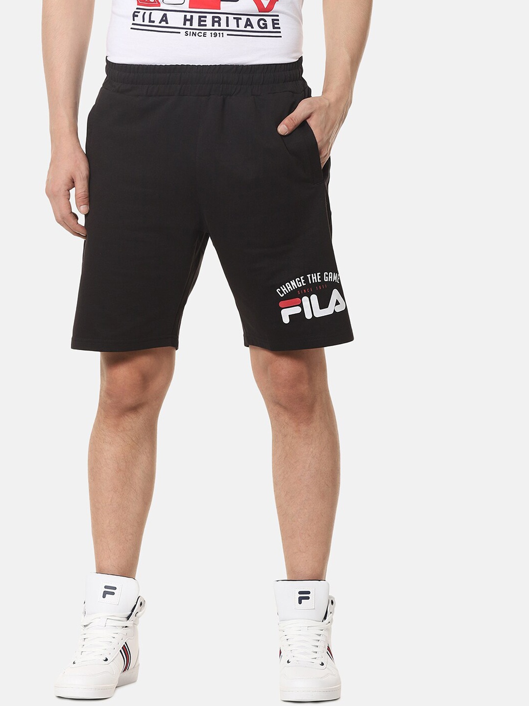 

FILA Men Black Typography Mid-Rise Shorts