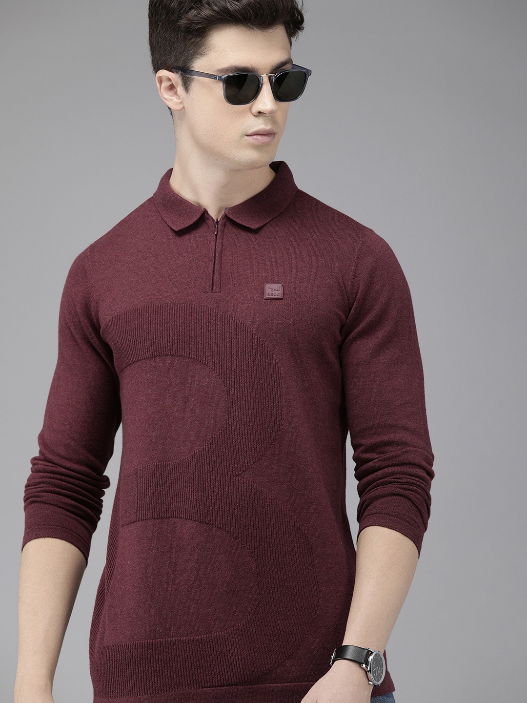 

THE BEAR HOUSE Ardor Edition Men Pure Cotton Brand Logo Polo Collar Slim Fit T-shirt, Maroon