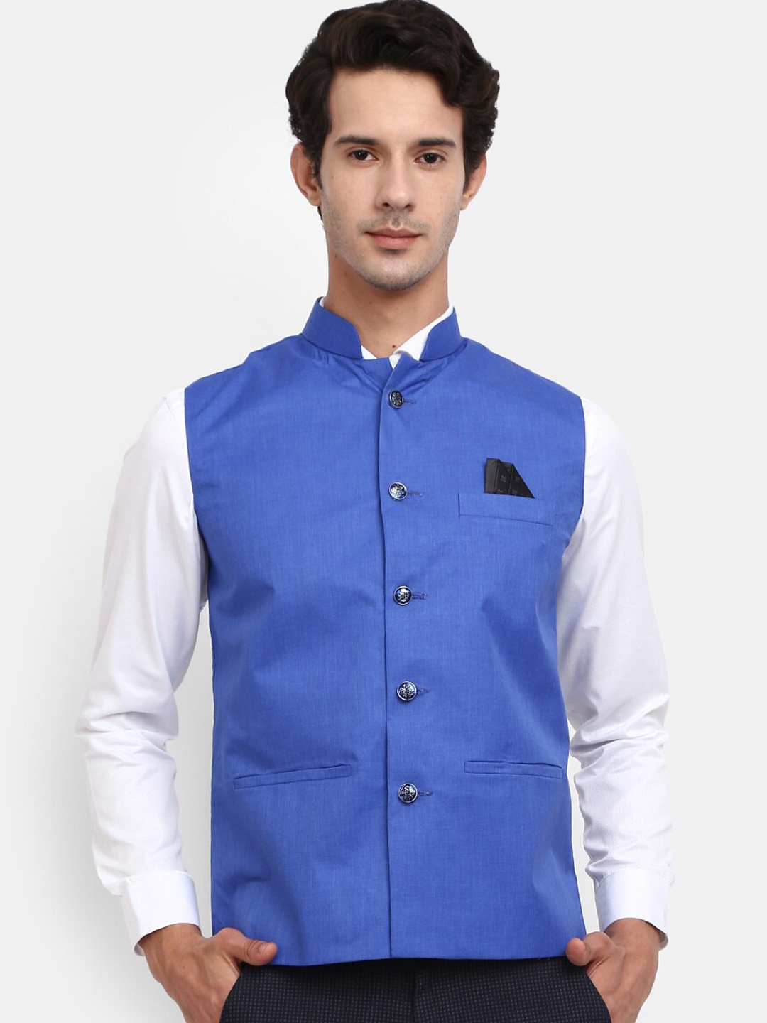 

V-Mart Men Blue Solid Woven Nehru Jackets